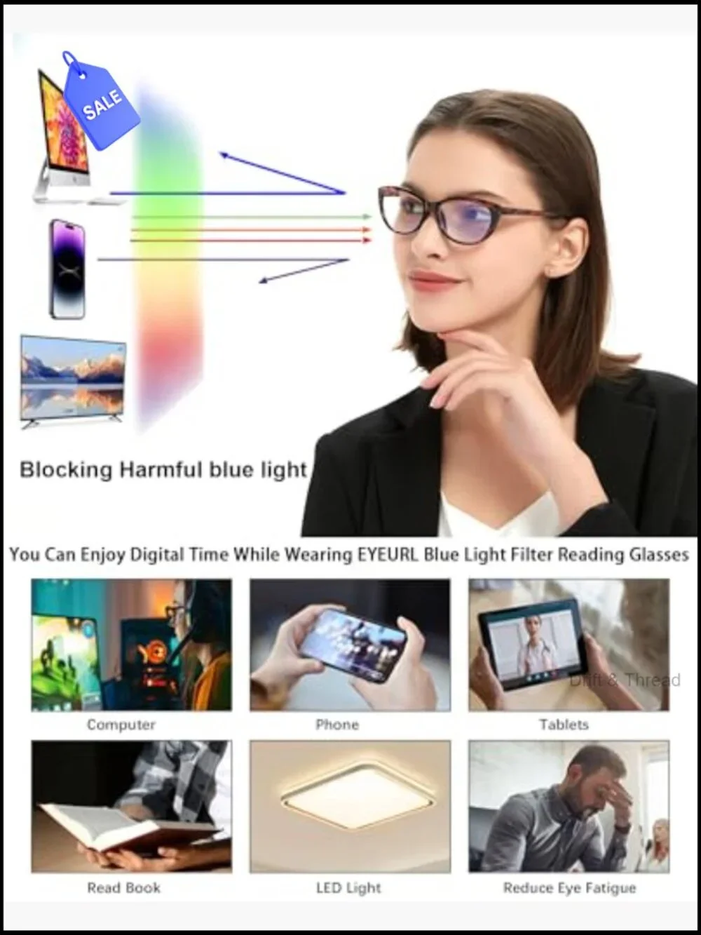 Cat Eye Blue Light Blocking Reading Glasses 4 Pack Spring Hinge 1.25